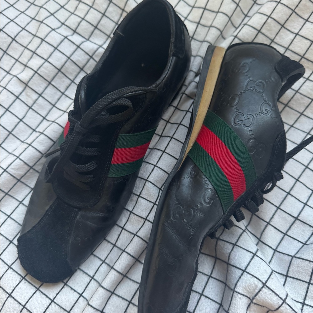 Gucci Black and Red Sneakers with Signature Stripes
